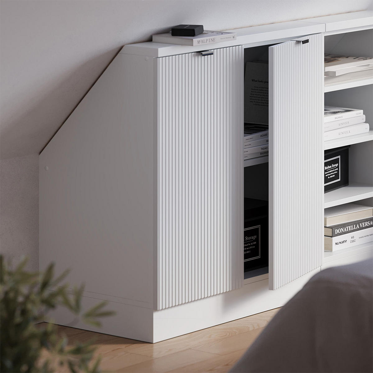 DACHSCHRÄGENSCHRANK Rion Weiß Riffel 80 x 81.6 cm mit 2 Türen - Weiß, Holzwerkstoff (80/81.6/46cm) - Vicco