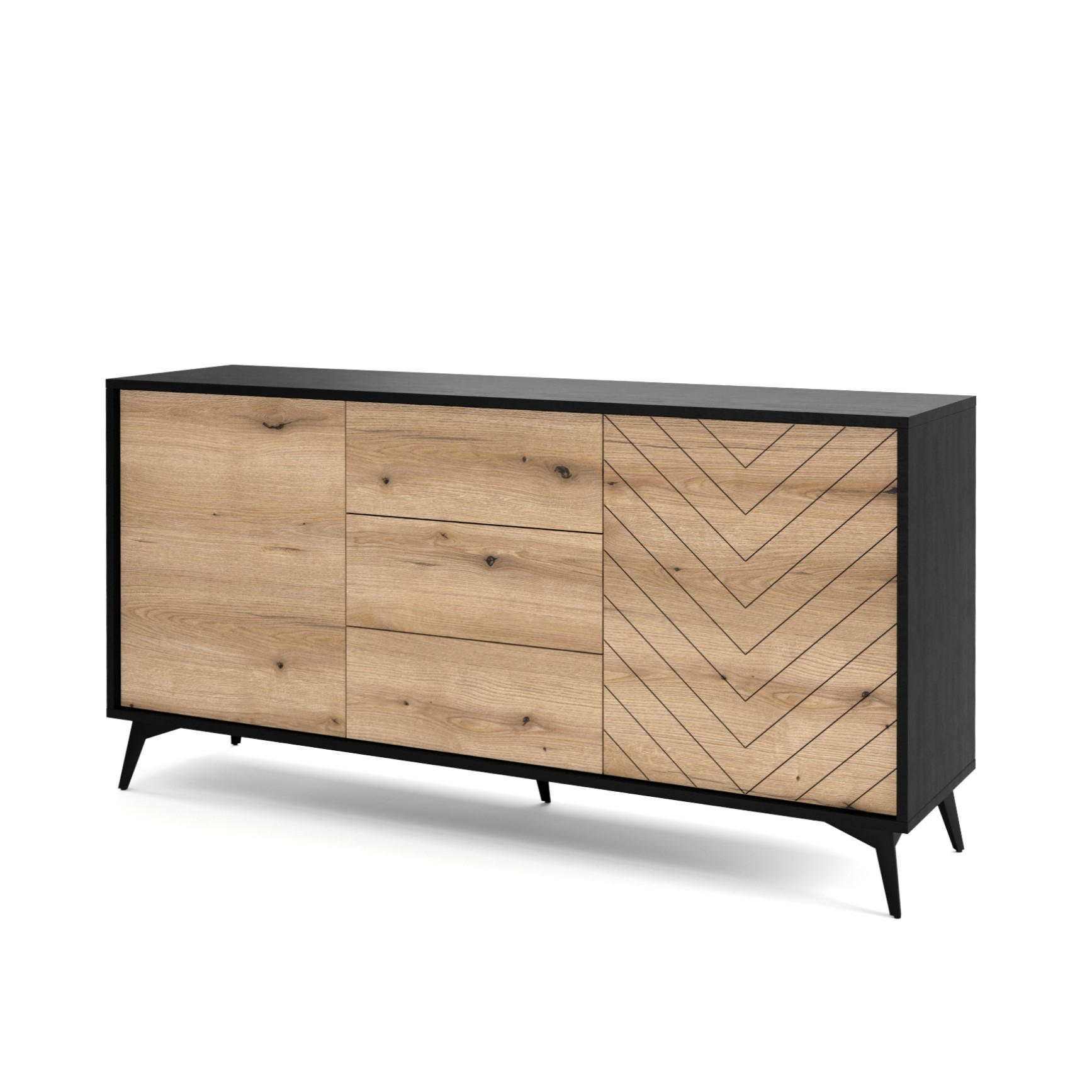 SIDEBOARD DIAMANTE 154/77/39 cm mit 3 Schubladen 2 Türen Schwarz - Schwarz/Eiche Artisan, Holzwerkstoff (154/77/39cm) - MASSENO