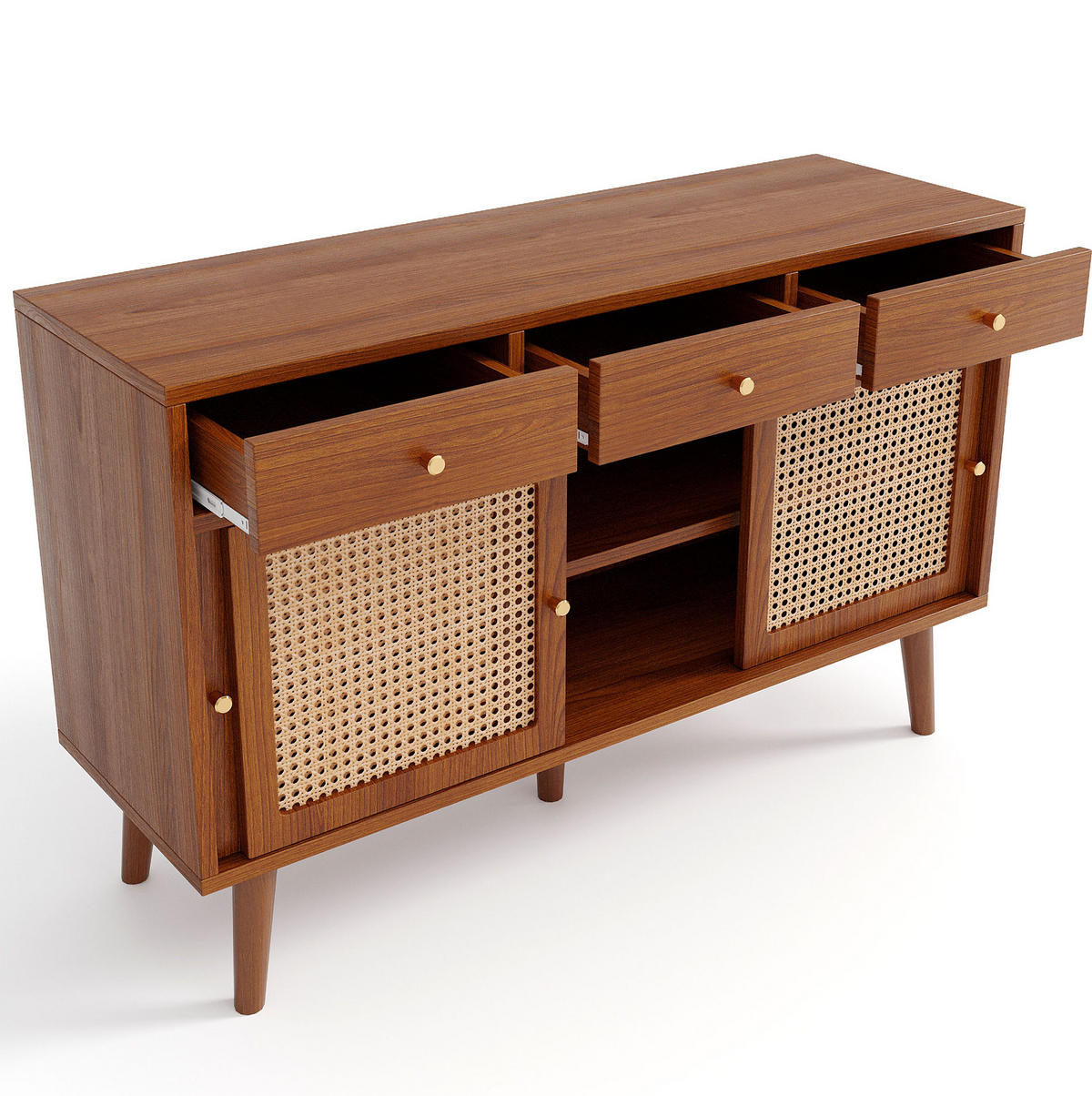 SIDEBOARD 120/40/78 cm aus MDF mit Rattangeflecht und 3 Schubladen Walnussfarben - Eichefarben, Holzwerkstoff (120/78/40cm) - Modenvie
