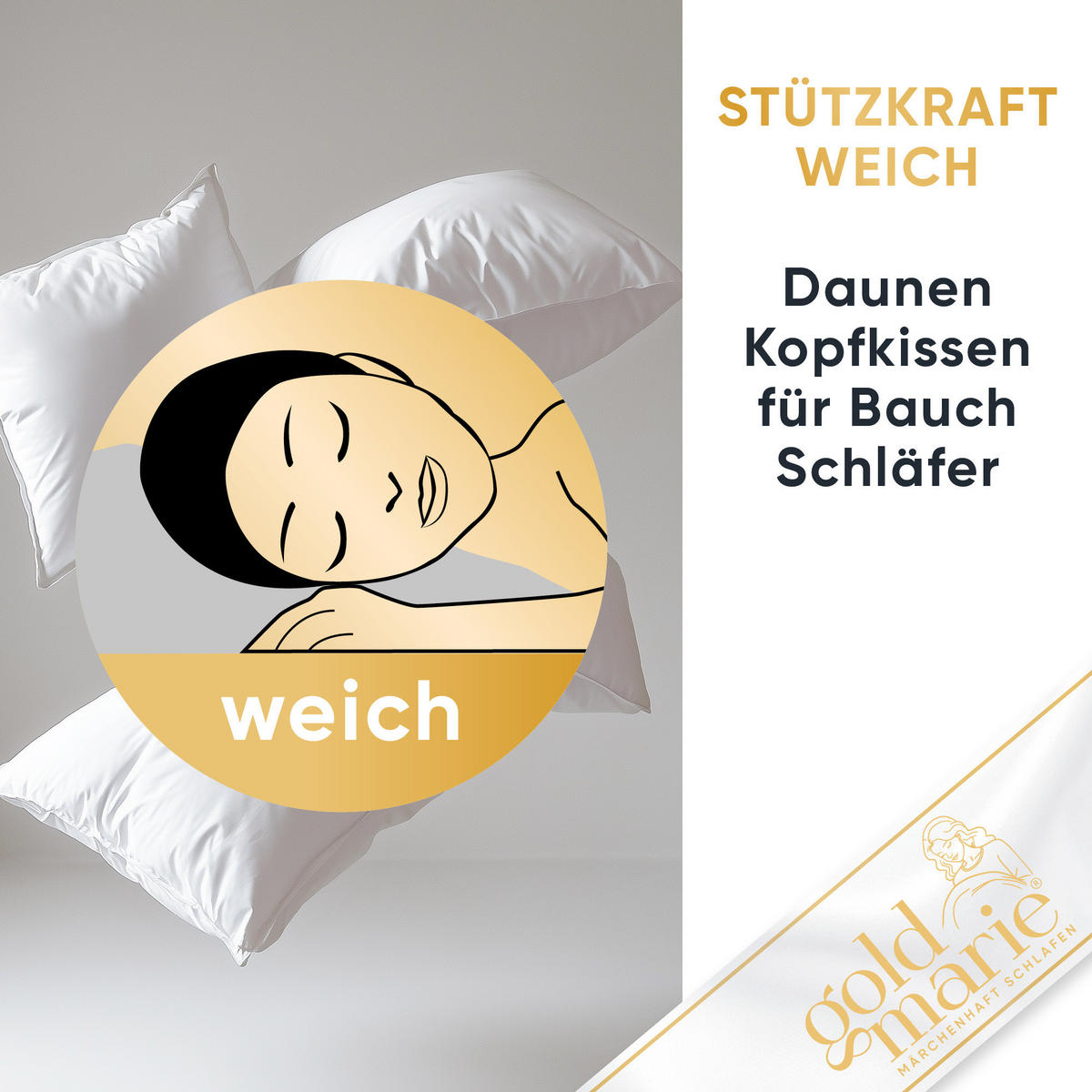 DAUNENKOPFKISSEN MARIE Entendaunen weich - Weiß, Naturmaterialien/Textil (80/80cm) - Goldmarie 