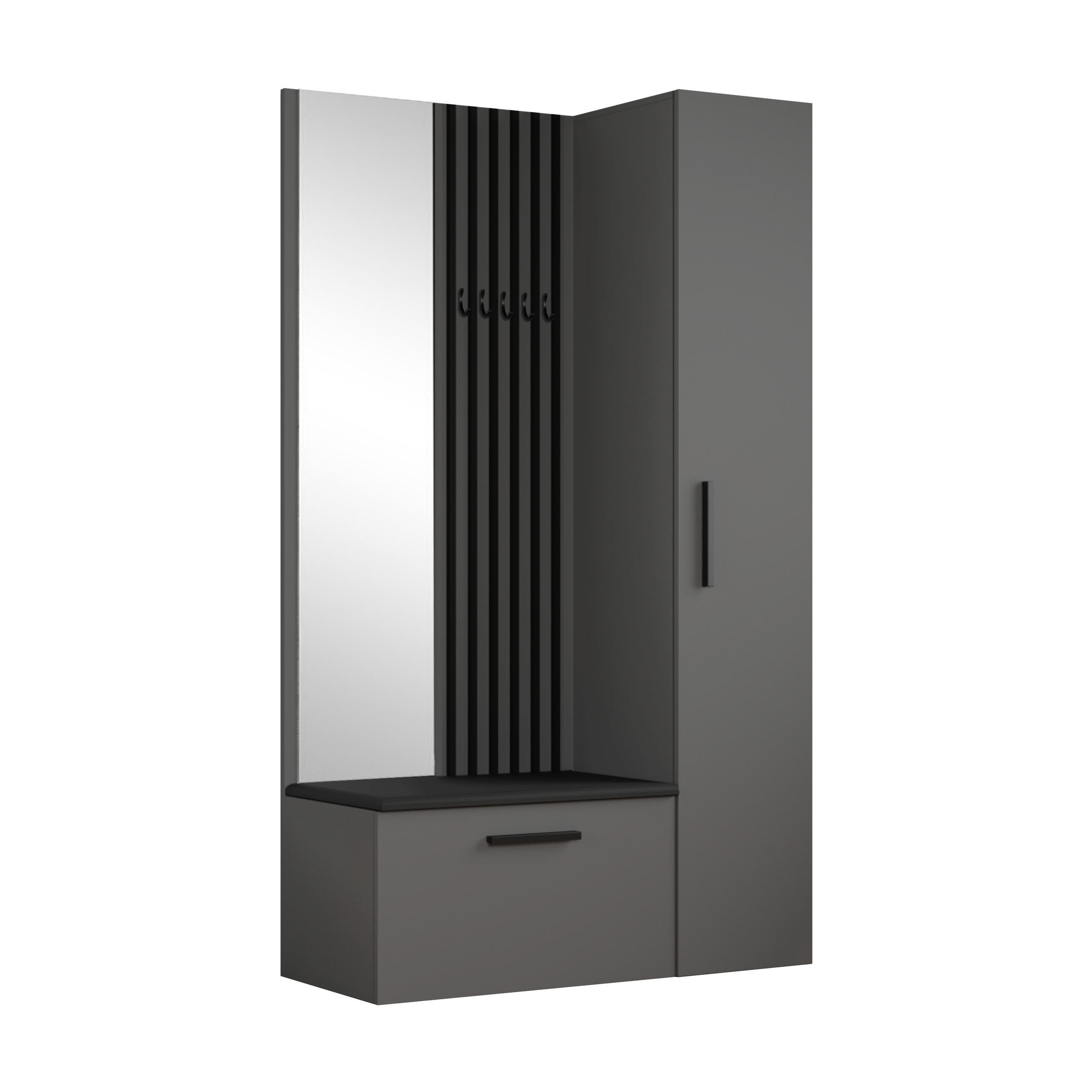 GARDEROBENSCHRANK MODULO 120,6/204/40 cm Modern Garderobe-Set Grau - Schwarz/Grau, Holzwerkstoff (120.6/204/40cm) - MASSENO