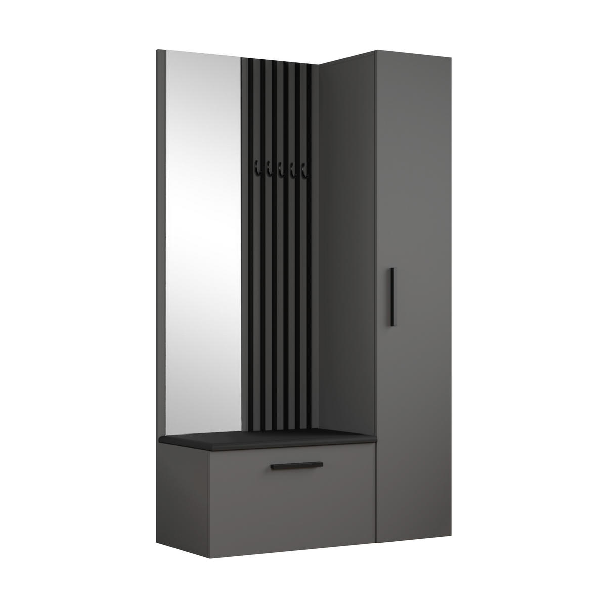 GARDEROBENSCHRANK MODULO 120,6/204/40 cm Modern Garderobe-Set Grau - Schwarz/Grau, Holzwerkstoff (120.6/204/40cm) - MASSENO