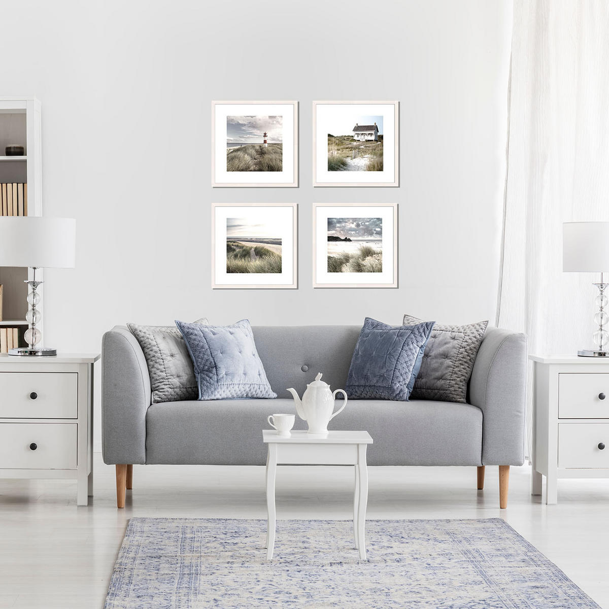 BILDER-SET mit Rahmen 4 x 30x30 cm Strand Meer beige - Beige, Holz (30/30cm) - artissimo