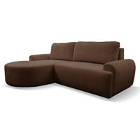 ECKSOFA Dream in L-Form mit Schlaffunktion und Bettkasten, Farbe: Dunkelbraun, Bouclé-Stoff, Ottomane Links - Dunkelbraun, Textil (136/260cm) - VENASI MÖBEL