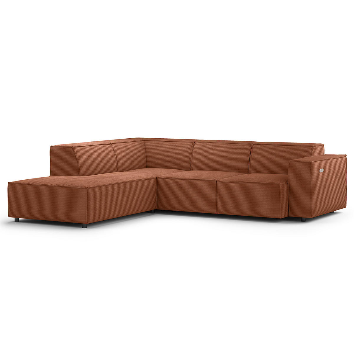 ECKSOFA mit Ottomane - Schwarz/Braun, Kunststoff/Textil (260/234cm) - home24