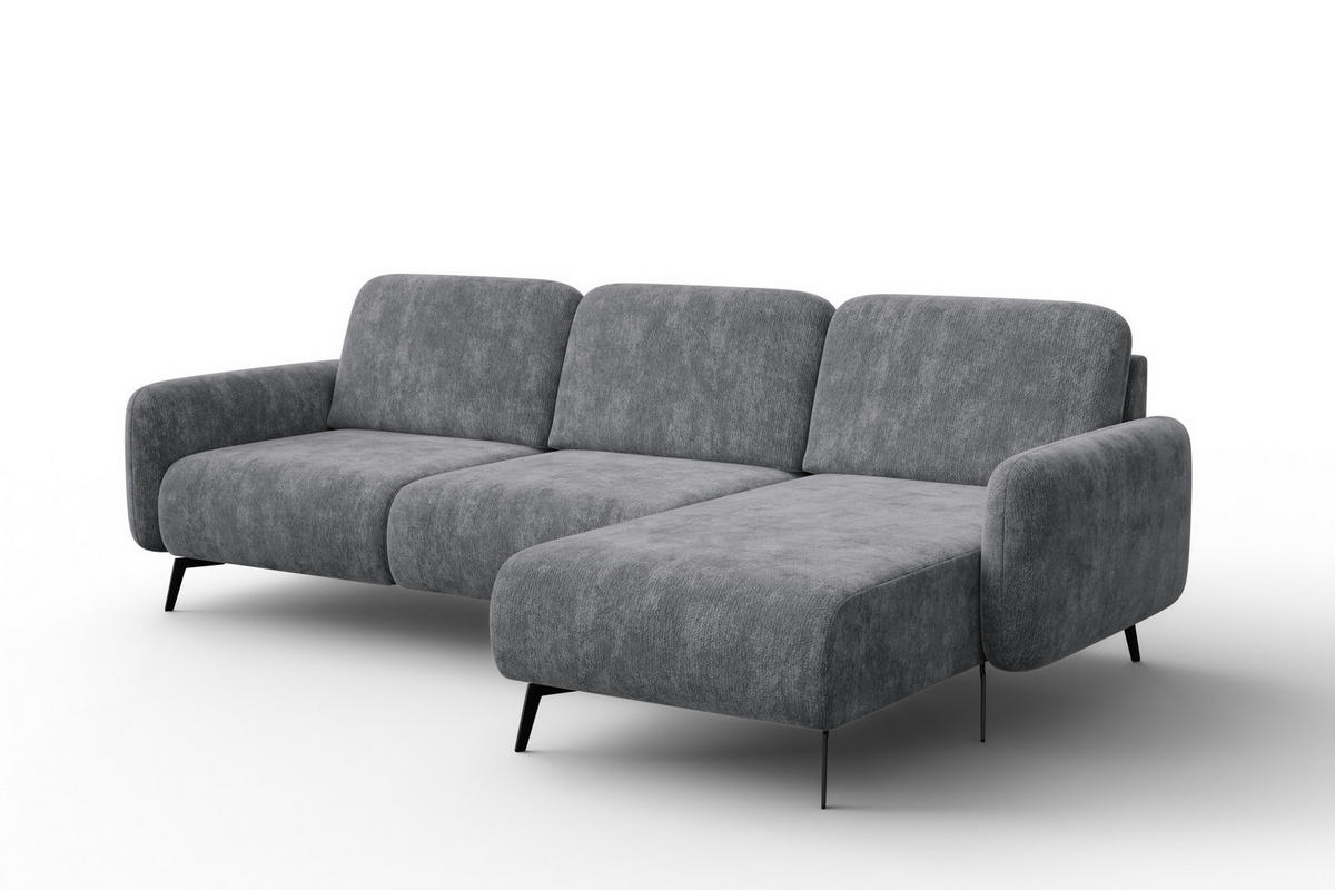 ECKSOFA FEBE 4-Sitzer RECHTS, grauer Chenille-Stoff - Schwarz/Grau, Holz/Textil (264/157cm) - Wozimo