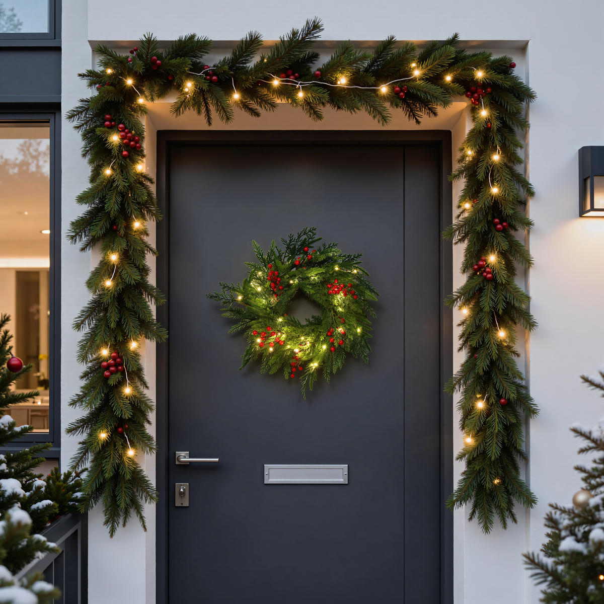 WEIHNACHTSKRANZ mit 25 LEDs & Timer - Smaragdgrün, Naturmaterialien (40cm) - Hometopia