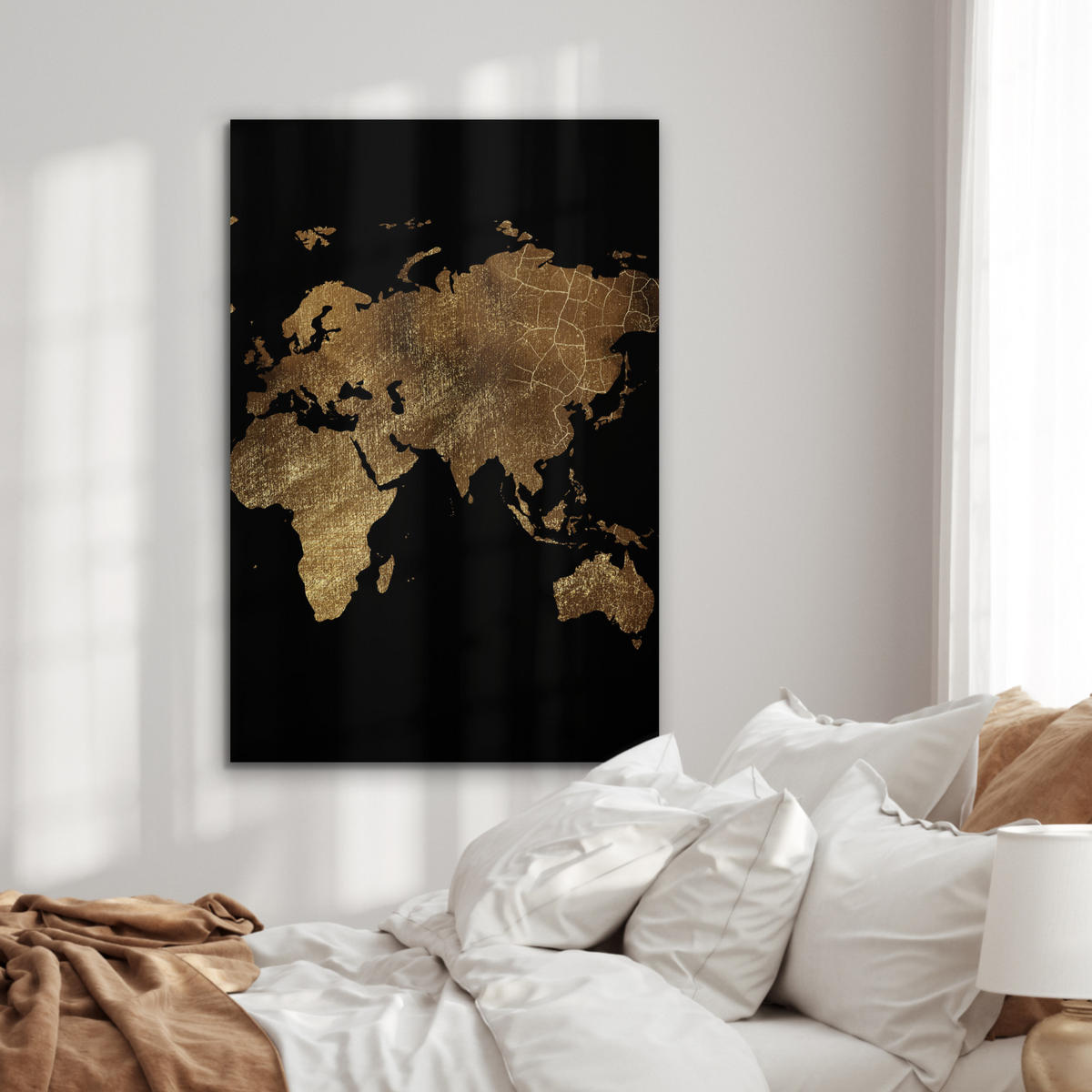 METALLBILD Weltkarte - Gold - Luxus - Erde - Schwarz 60x90 cm - Goldfarben, Metall (60/90cm) - MuchoWow