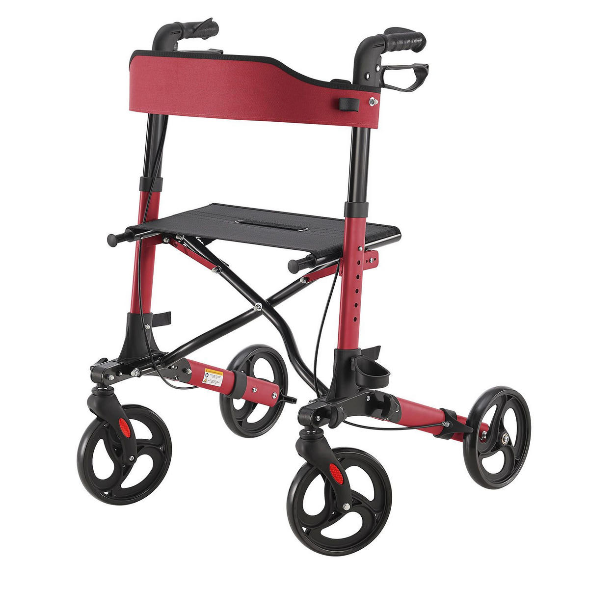 ROLLATOR Vital rot klappbar mit Sitzfläche & Einkaufstasche - Rot, Metall (63/80/68cm) - Juskys