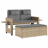 GARTENBANK Verstellbar mit Kissen Beige Poly Rattan - Beige, Kunststoff (122/83/58cm) - furnicato