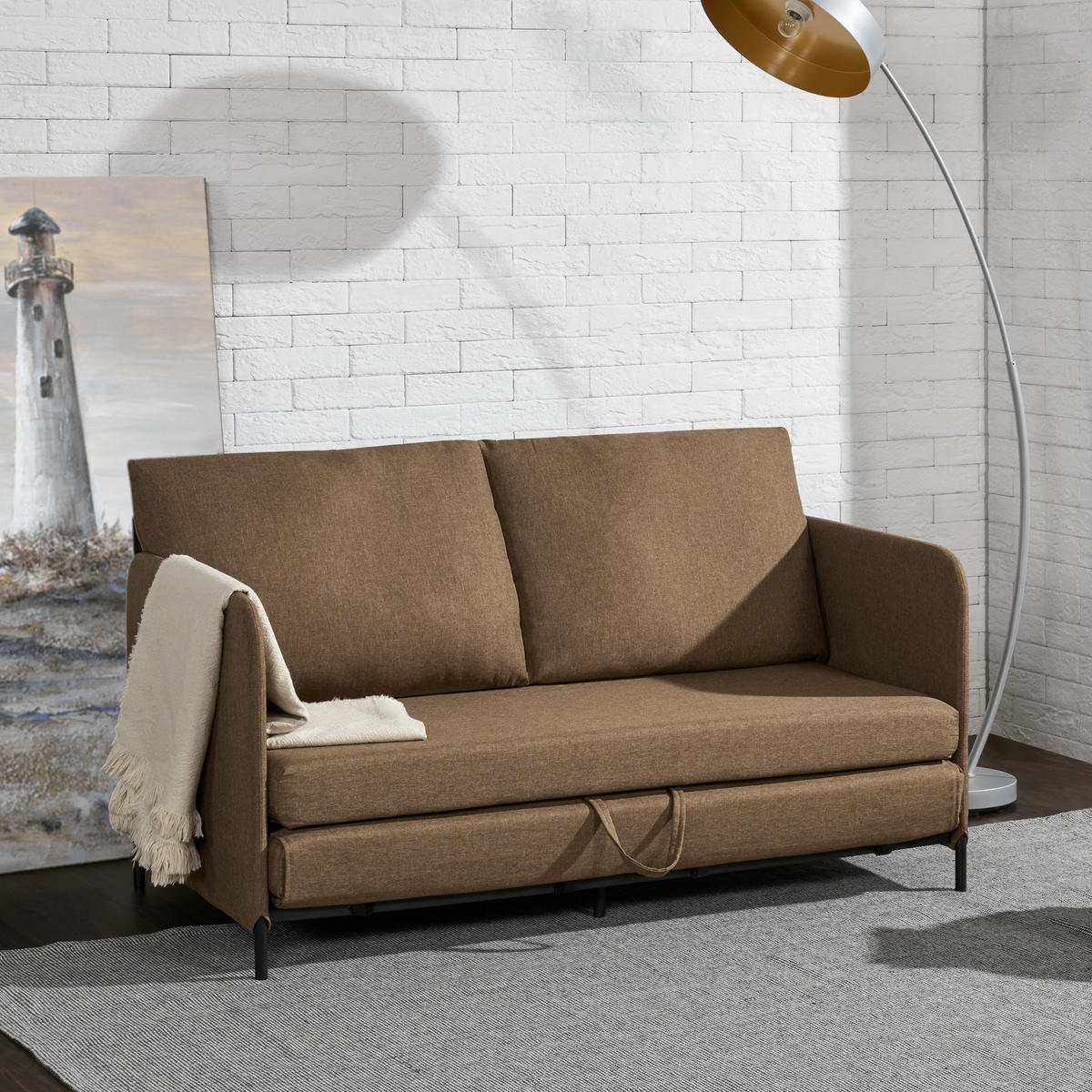 SCHLAFSOFA Soini - Braun, Textil/Metall (125/78/67cm) - [en.casa]