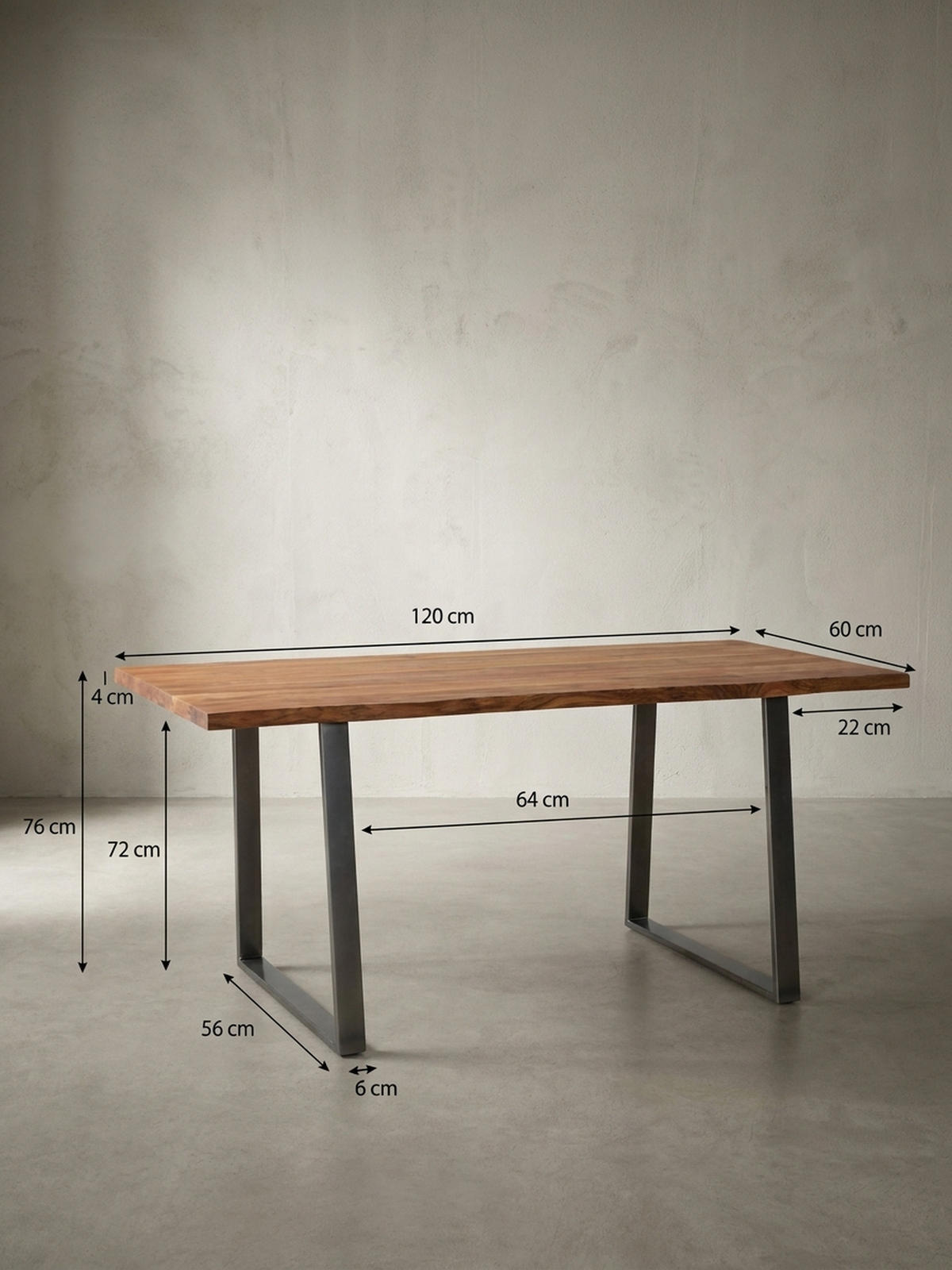 SCHREIBTISCH Massivholz Baumkante Chromgestell Handarbeit TARN, Goldbraun-Chrom 120x60x76 cm - Chromfarben/Braun, Holz/Metall (60/120/76cm) - KADIMA DESIGN