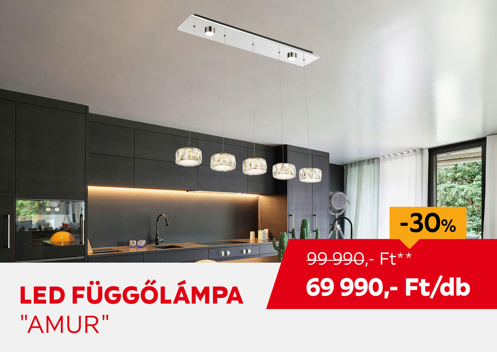 LED FÜGGŐLÁMPA "AMUR" Kiemelt termék 99990 Ft.- helyett 69990 Ft.-