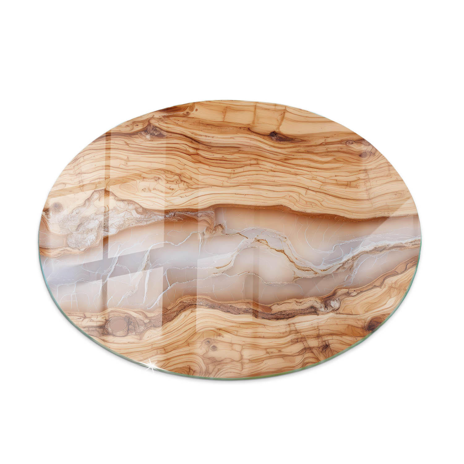 TISCHPLATTE Ø60 cm Naturholz mit Harzdetails Rund - Beige/Creme, Glas (60/60/0.4cm) - TULUP