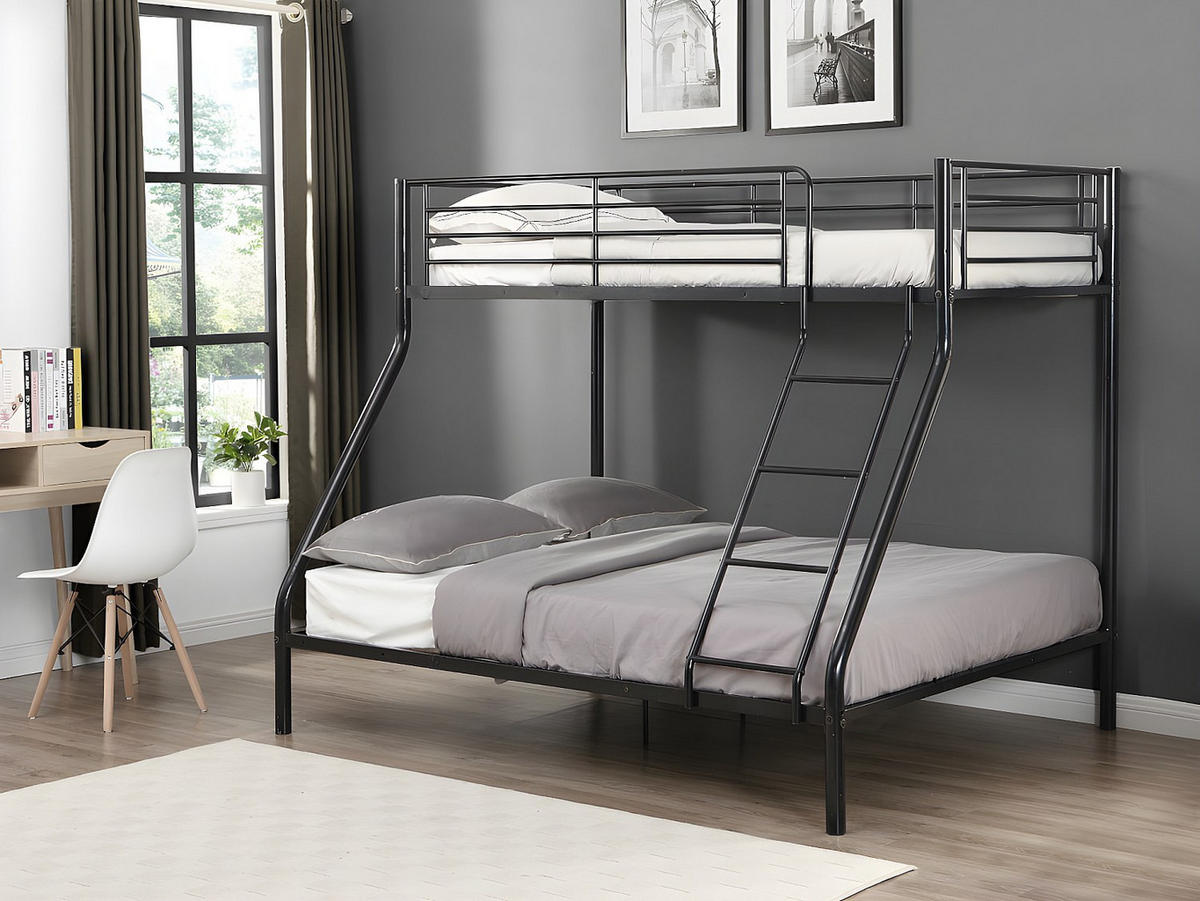 ETAGENBETT - 90 & 140 x 190 cm - Stahl - Schwarz - ELEVATIO IV - Schwarz, Metall - Vente-Unique