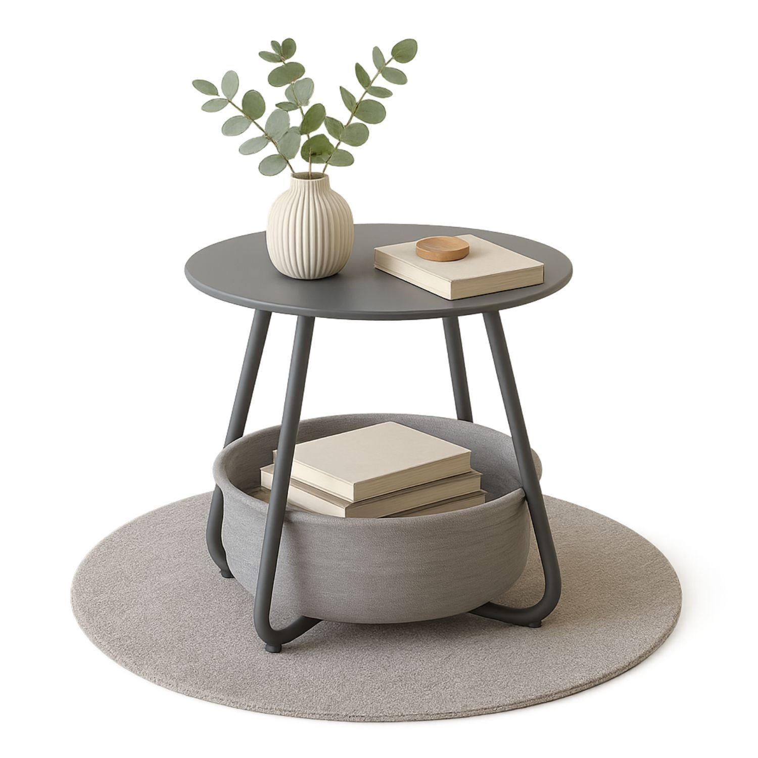 COUCHTISCH KOSI Metall mit Aufbewahrungskorb Canvas Grau - Grau, Metall (50/50/45cm) - Coemo
