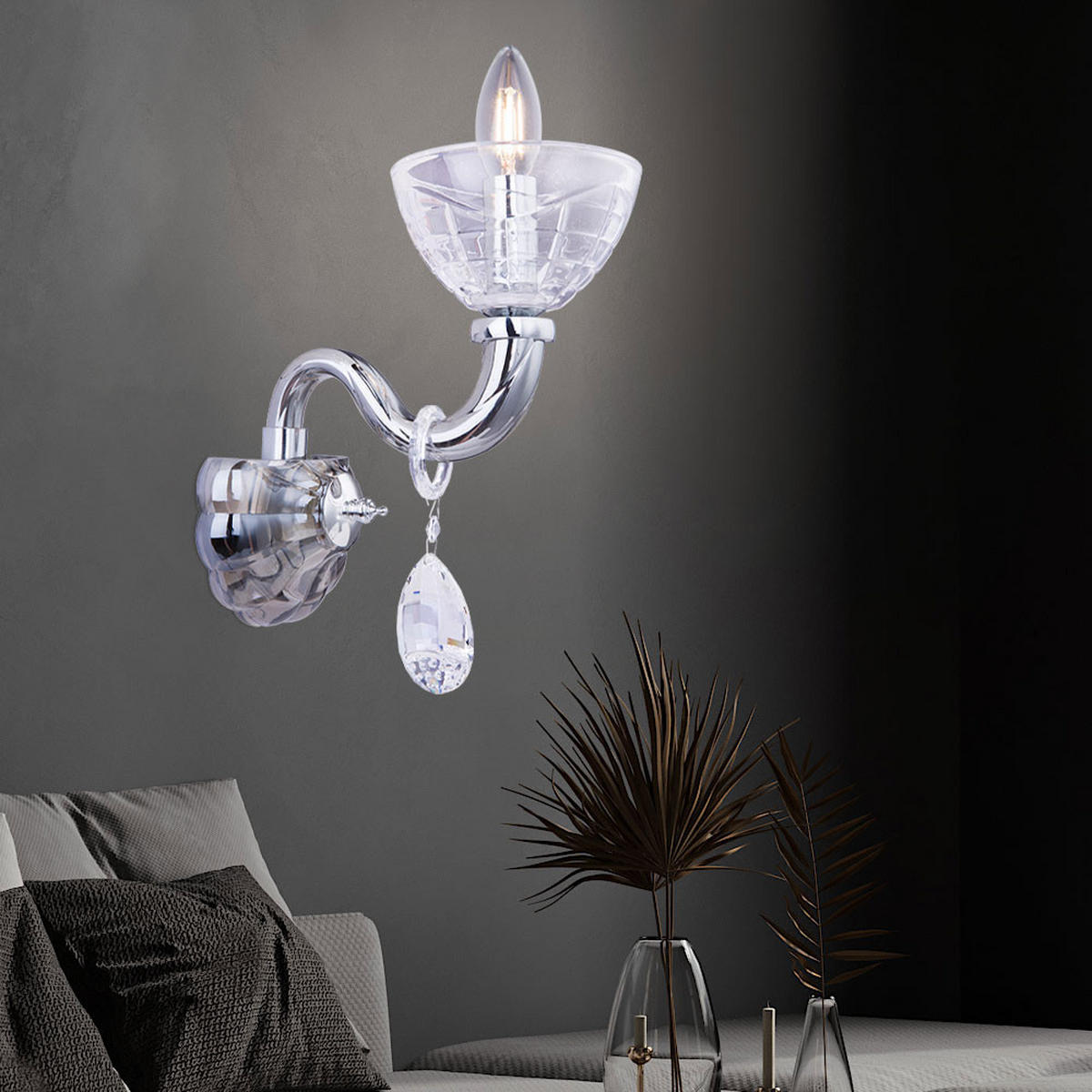 WANDLEUCHTE Helen Glas Silber Chrom 2er Set - Silberfarben, Glas (13/37/21.5cm) - Globo Lighting