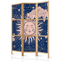 PARAVENT Japanischer 3-tlg 135x172 cm Sonne Und Wolken - Blau, Holz/Textil (135/172/3cm) - Muralo