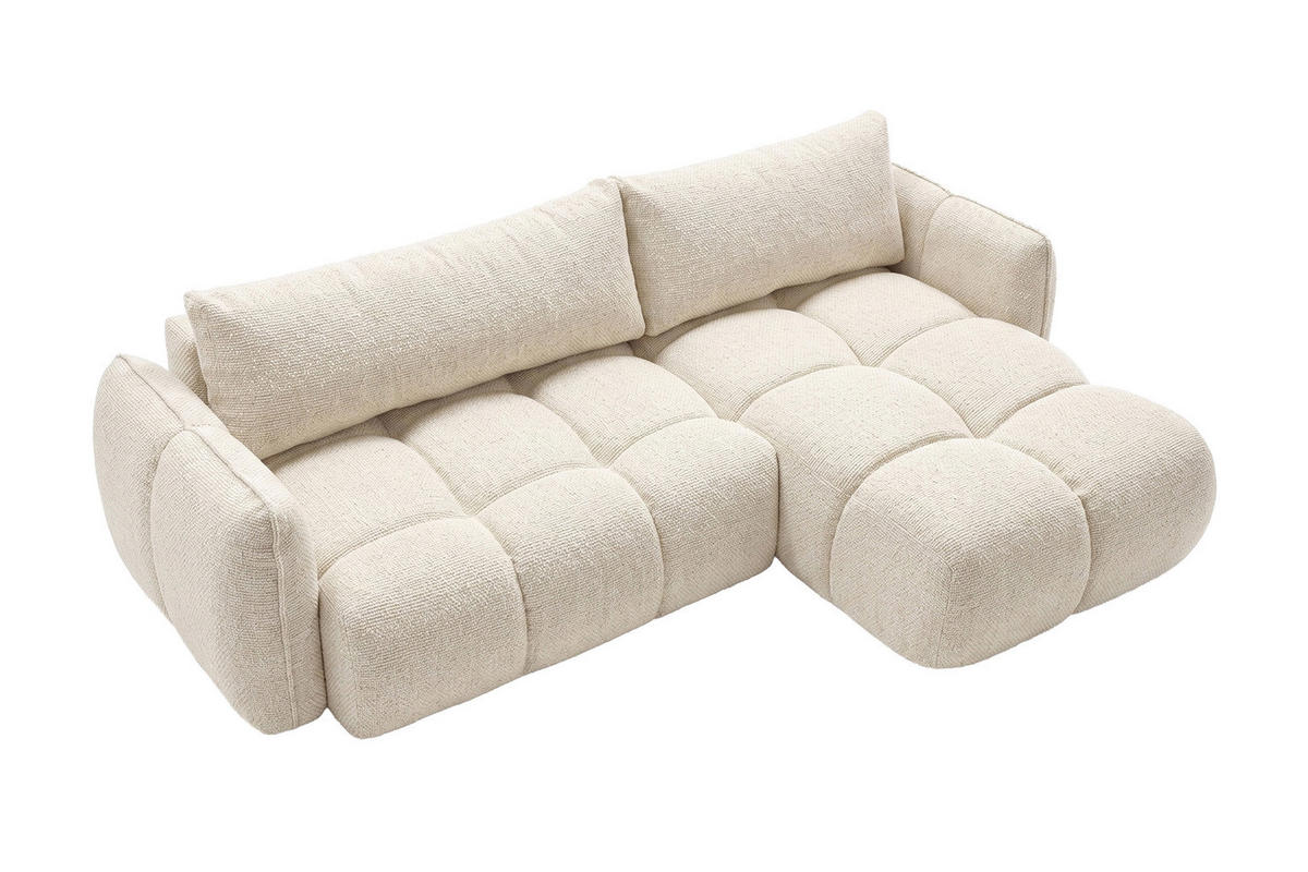 ROHOVÁ SEDAČKA ve tvaru L s funkcí spaní, žinylková tkanina Puente, Ecru, Pravá strana, BELVEDER L - ecru, dřevo (250/168cm) - Kaiser Möbel
