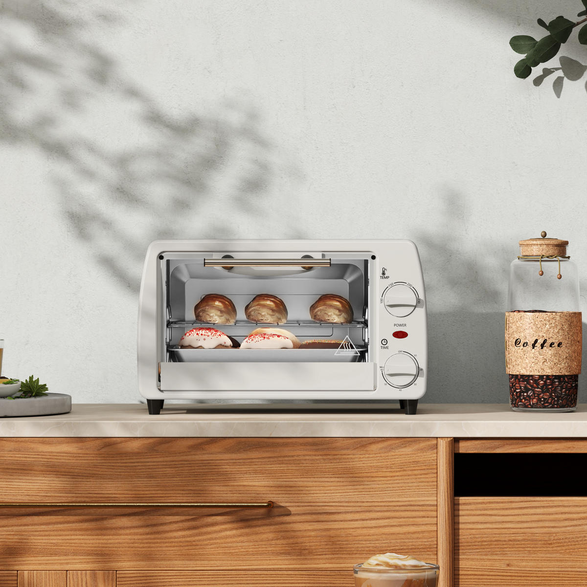 MINIBACKOFEN 10L 750W Kleiner Elektrobackofen mit Timer, Temperatur bis 230°C, Backblech & Grillrost, Cremeweiß - Beige, Metall (36.5/22/26cm) - Beaface