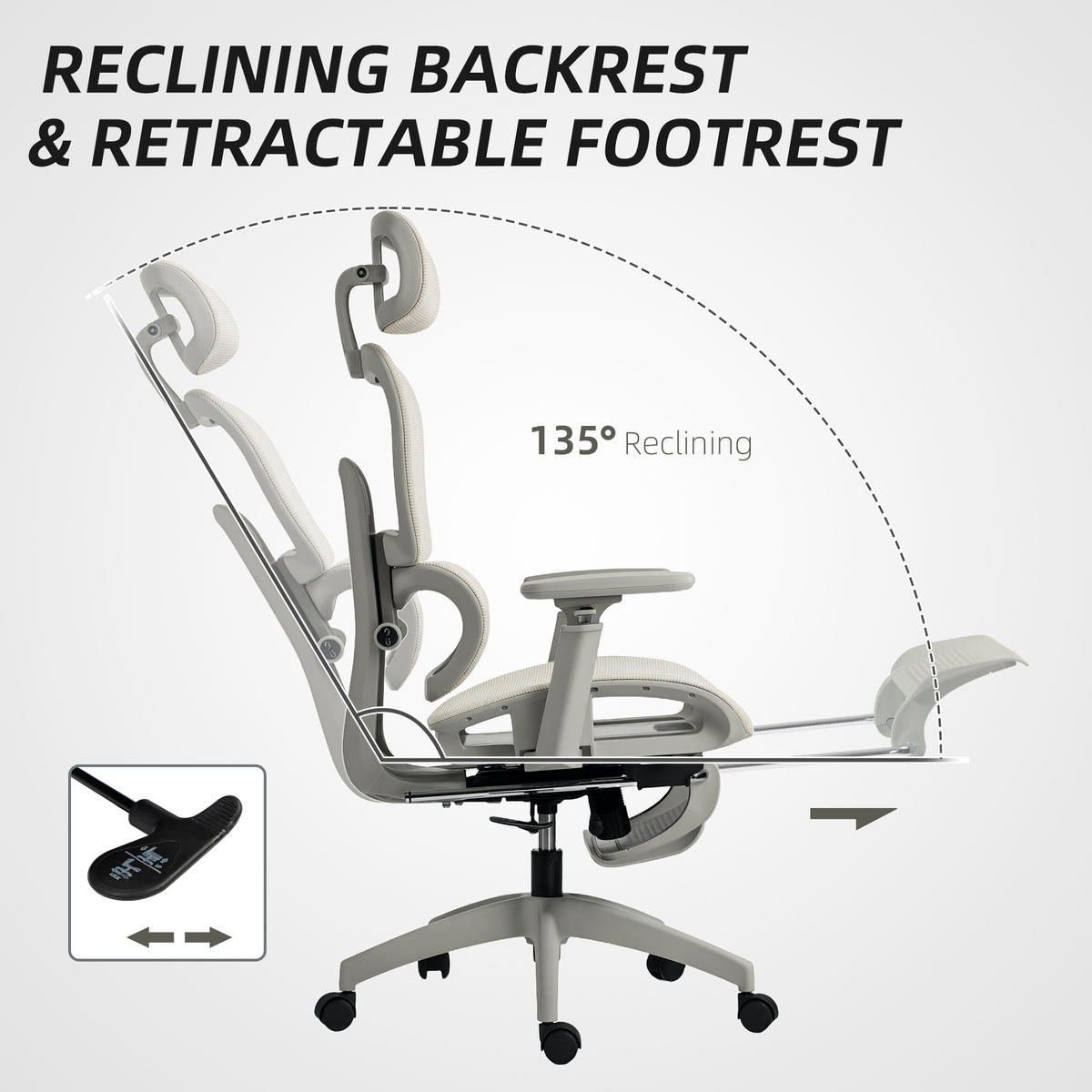 BÜROSTUHL mit Wippfunktion Liegefunktion Ergonomisch Höhenverstellbar Beige - Beige/Schwarz, Kunststoff/Textil (64/122/66cm) - HOMCOM