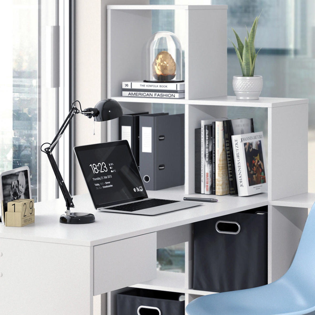 ROHOVÝ PSACÍ STŮL Sarah Bílá - bílá, kompozitní dřevo (142.4/139/143cm) - Vicco