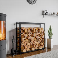 KAMINHOLZREGAL innen Metall SATLO Kaminholzständer mit Rollen Schwarz 25x125x150 cm - Schwarz, Metall (125/150/25cm) - DELUKE