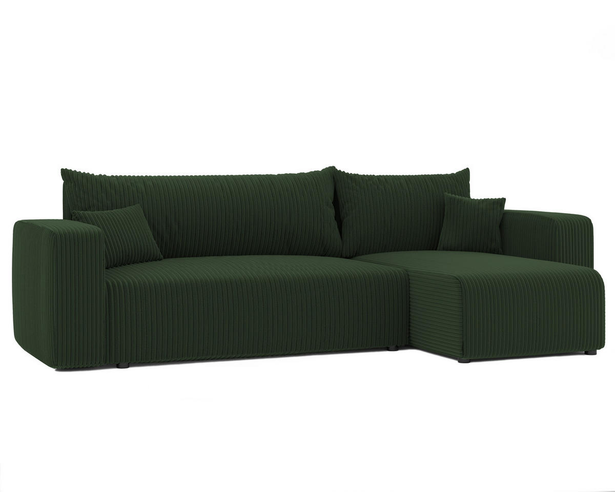 ECKSOFA Grün Cord-Stoff mit Bettkasten - Grün, Textil (248/145cm) - Idohome