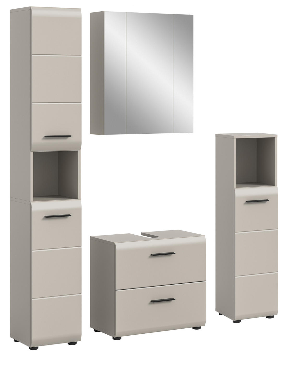BADMÖBEL-SET Kaschmir 150 cm 4-teilig, Badezimmer Schränke mit viel Stauraum - Kaschmir/Schwarz, Glas/Holzwerkstoff (150/185/30cm) - Inn.Furn