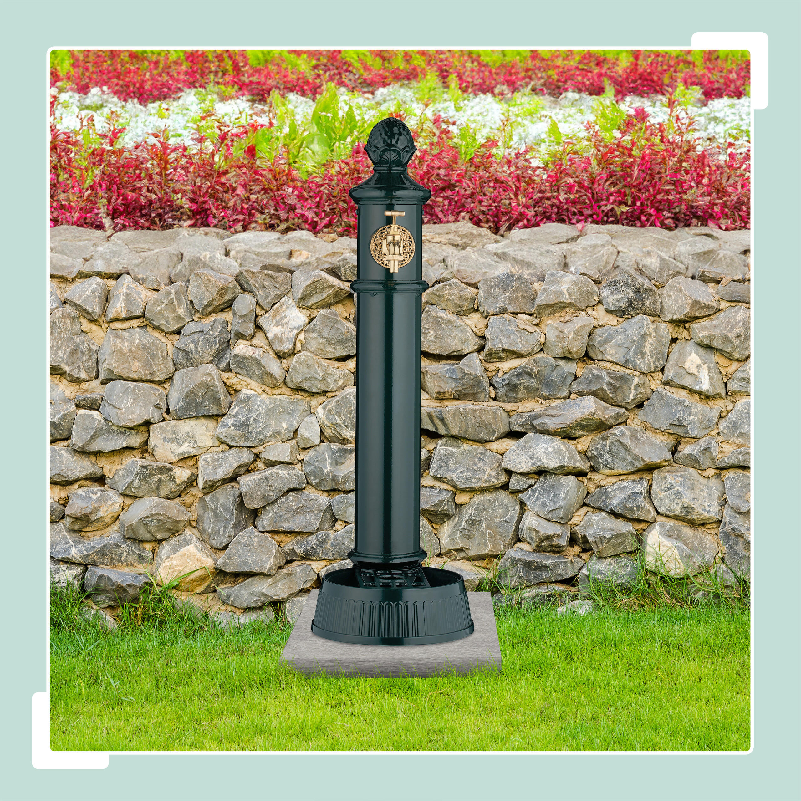 STANDBRUNNEN - Dunkelgrün, Metall (31.5/26/83cm) - Relaxdays