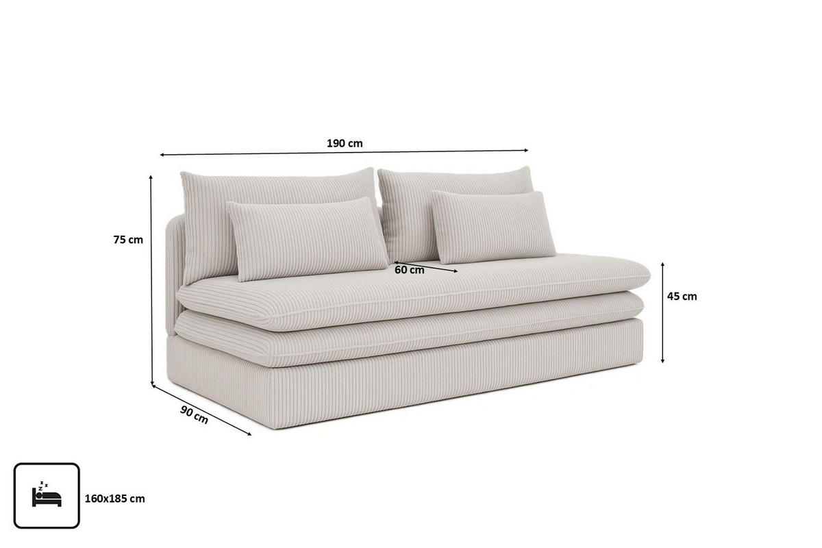 SCHLAFSOFA Mit Bettkasten NELIA, Stoff Poso, Beige - Beige, Holz (190/75/90cm) - Kaiser Möbel