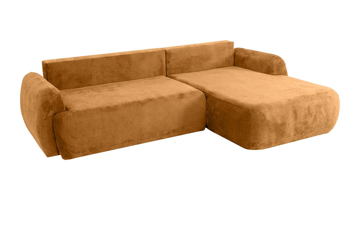 ECKSOFA Mit Schlaffunktion Und Bettkasten, Chenille-Stoff Perfecto, Honigfarbe, Rechts, HELA II - Honig, Holz (280/184cm) - Kaiser Möbel