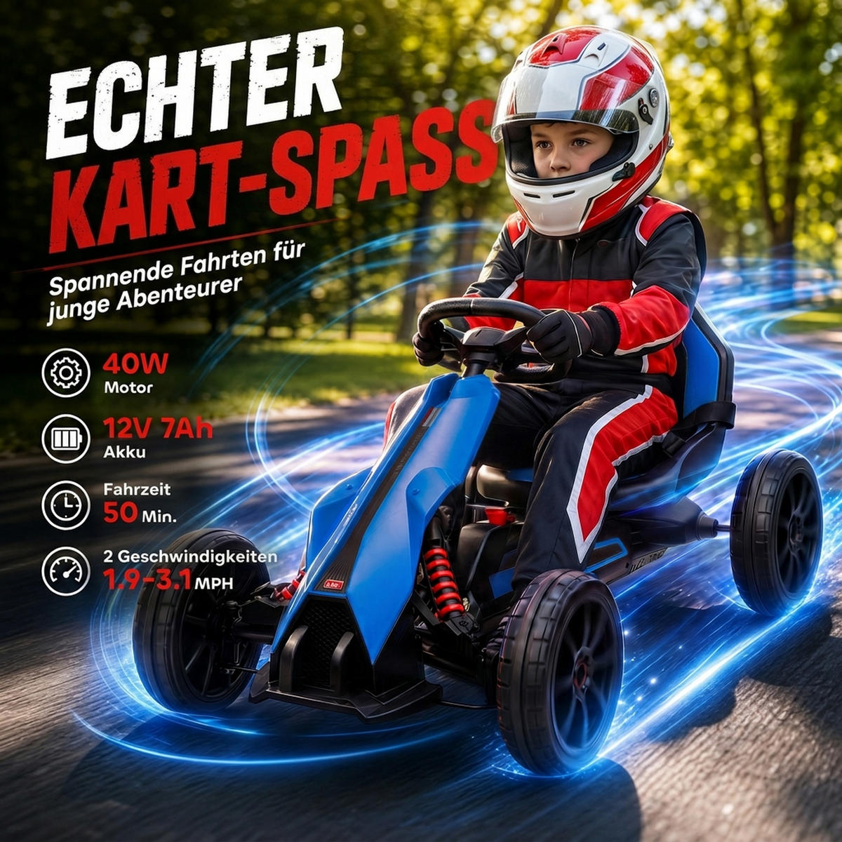 KINDER-ELEKTRO-GOKART Kunststoff Metall Blau - Blau, Kunststoff (100/58/58.5cm) - HOMCOM