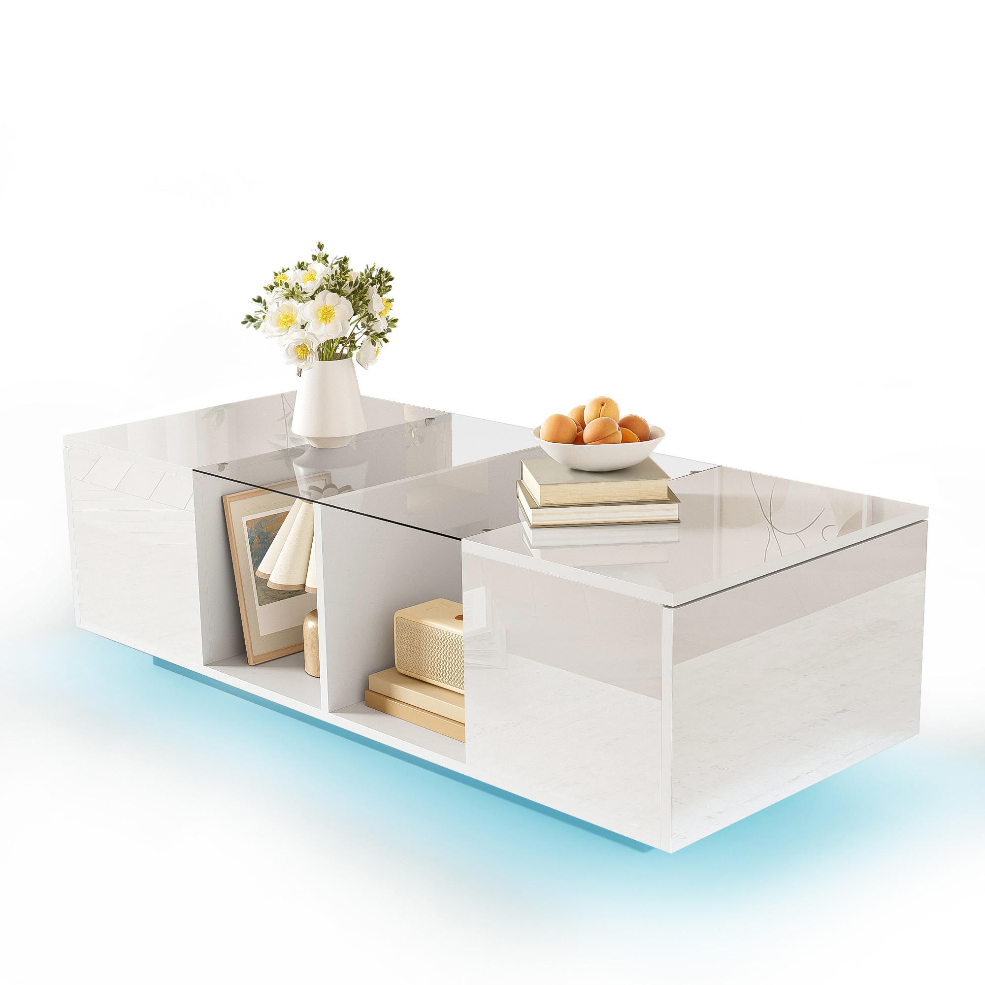 COUCHTISCH 120/50/38,5 cm Weiß Hochglanz mit LED-Beleuchtung - Weiß, Holzwerkstoff (120/50/38.5cm) - Korfee