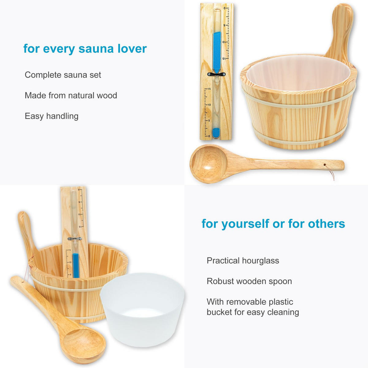 SAUNA ZUBEHÖR SET (3-tlg.) - Braun, Holz (25.3/26.7/25.3cm) - Intirilife