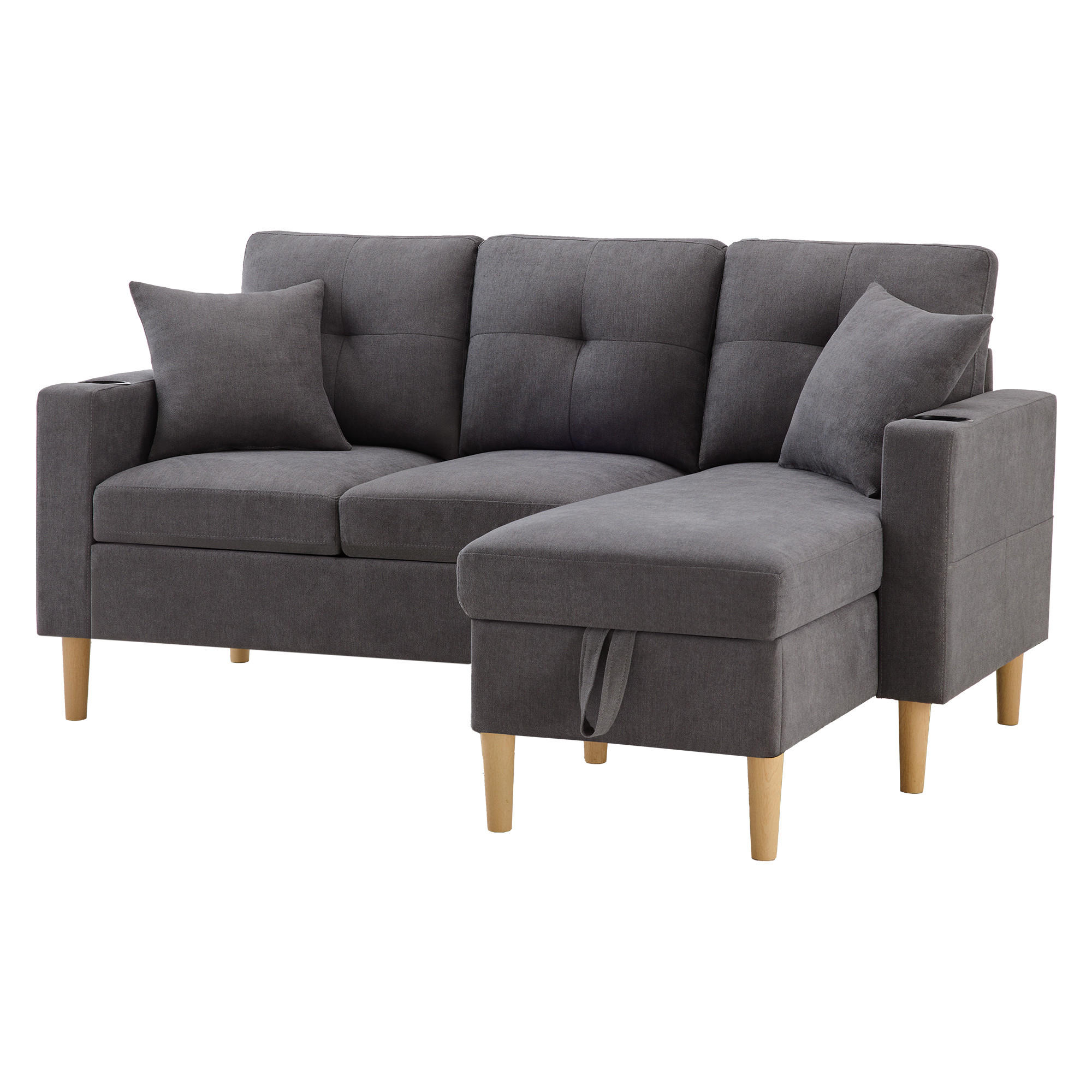 ECKSOFA 175x129x90 cm aus Leinen mit 2 Kissen geliefert, dunkelgrau - Dunkelgrau, Textil (129/175cm) - Luhomfu