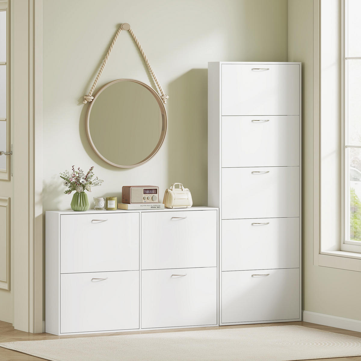 SCHUHSCHRANK Weiß 65/17/180,5 cm - Weiß, Holzwerkstoff (65/180.5/17cm) - PANGIVO