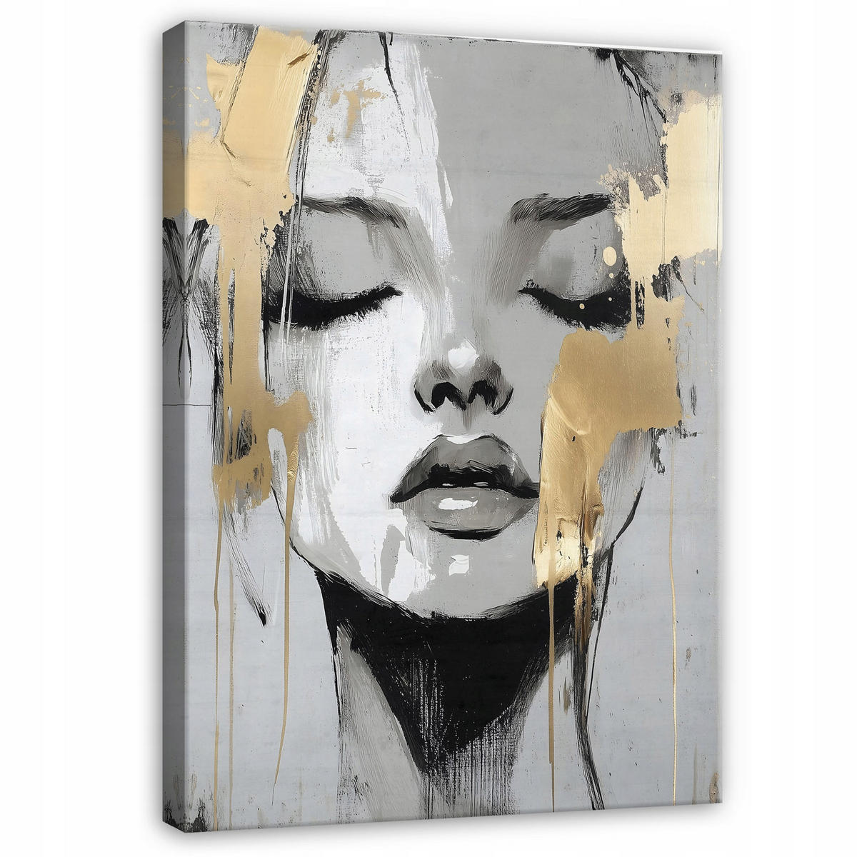 LEINWANDBILDER Abstrakt Frau Modern Bilder Groß 100x70 - Goldfarben, Holzwerkstoff (70/100cm) - Wallarena
