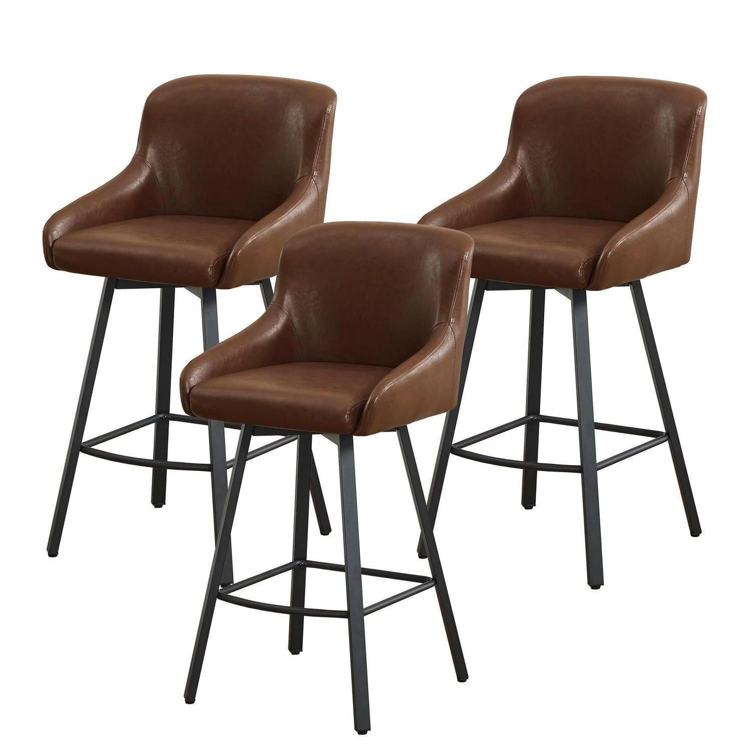 BARHOCKER 3er Set 66,5 cm Braun Lederoptik - Braun, Kunststoff (49/110/38cm)