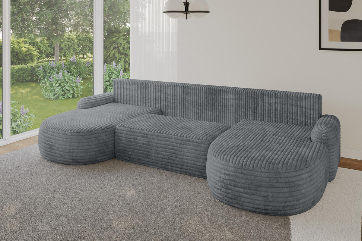 WOHNLANDSCHAFT mit Schlaffunktion und Bettkasten LIRA-U - 335x172x89 Dunkelgrau - Dunkelgrau, Holzwerkstoff/Textil (335/89/172cm) - ALTDECOR