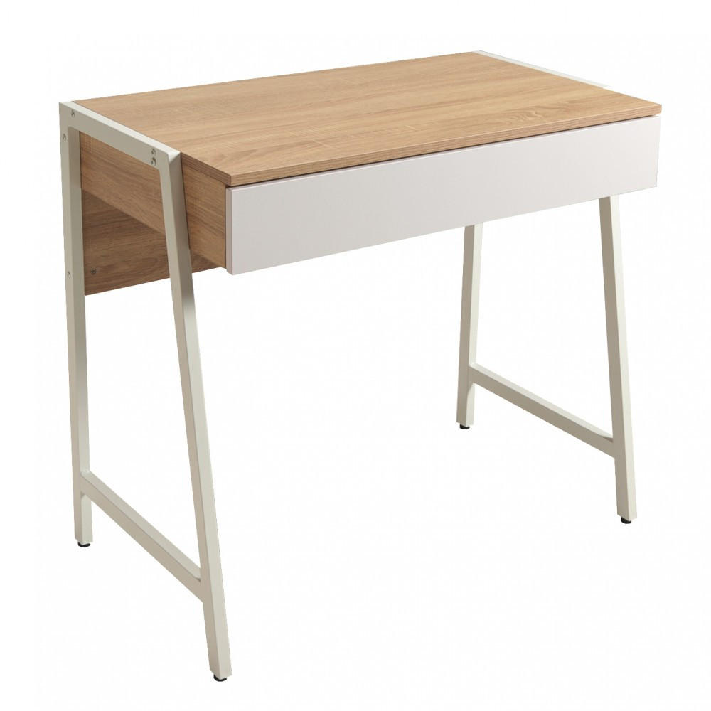 SCHREIBTISCH POLLUX / Gebleichte Eiche Dekor und Weiß - Multicolor/Weiß, Holzwerkstoff/Metall (84/48/76cm) - Weber Industries