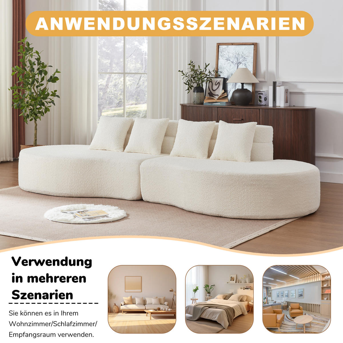 4-SITZER SOFA Chenille Beige 2-teilig modular - Beige, Textil (310/65/110cm) - WISHDOR