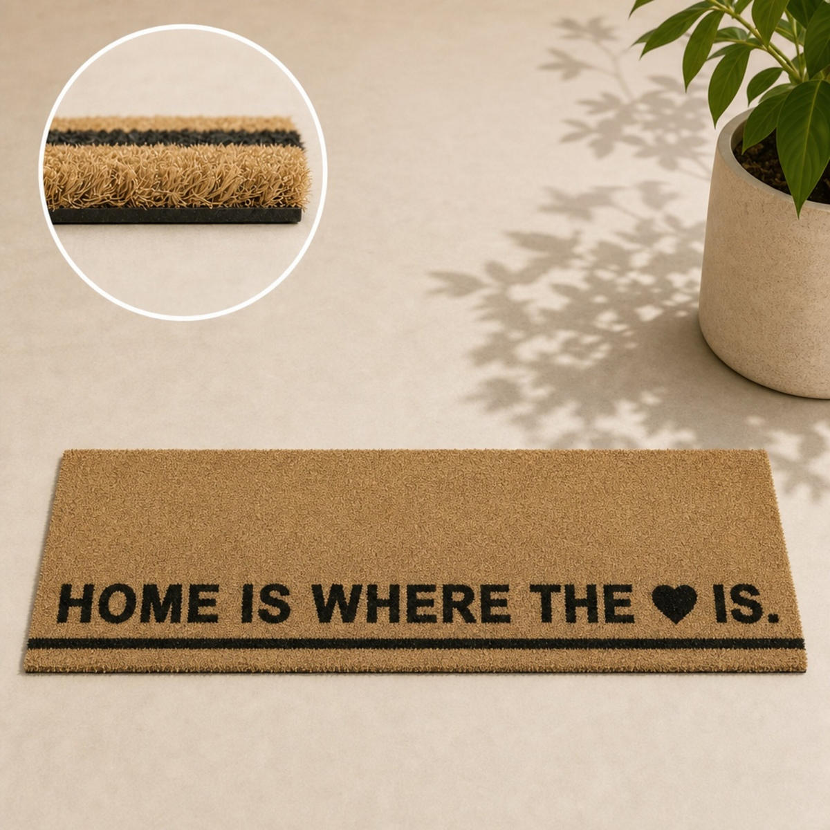 ROHOŽKA Přírodní kokos HOME IS WHERE THE HEART IS 120x40 cm - světle hnědá, textil/plast (120/40cm) - Relaxdays