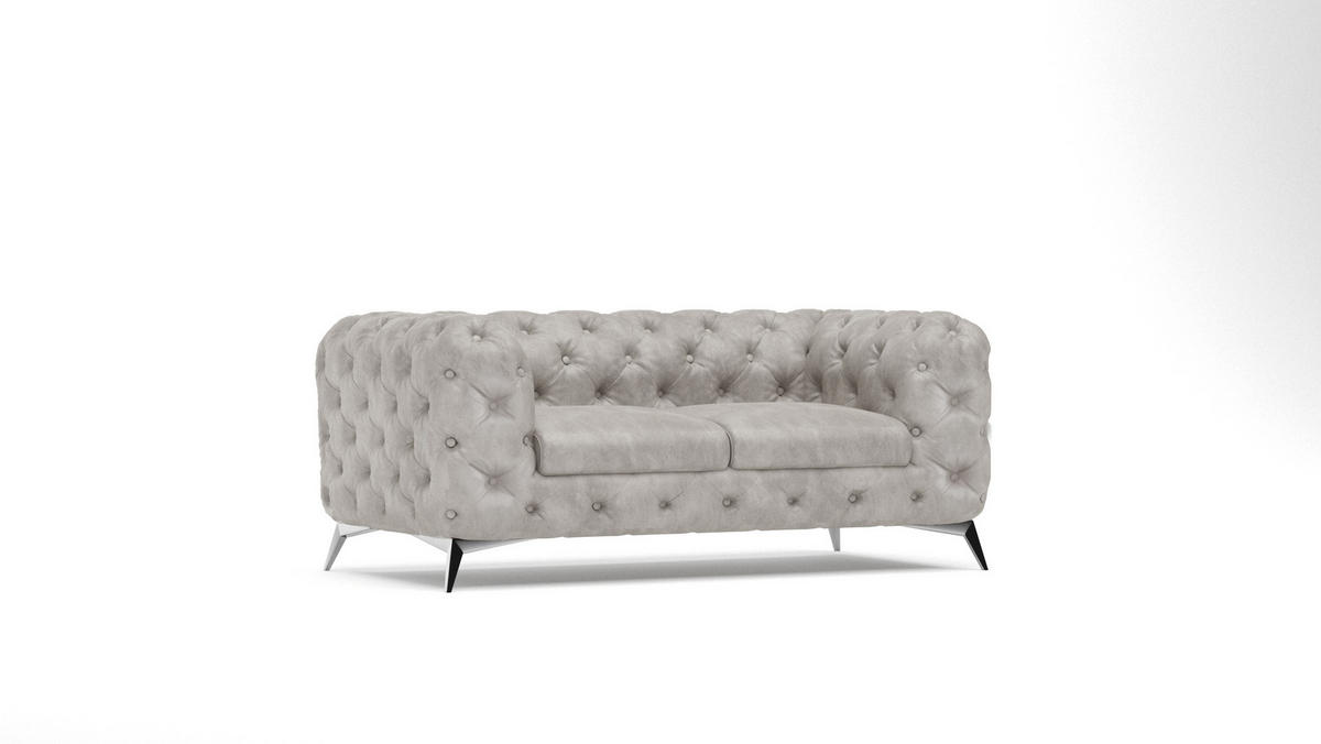CHESTERFIELD-SOFA 2-Sitzer Quantum Grau Samt - Silberfarben/Grau, Holz/Textil (185/75/100cm) - S-Style Möbel