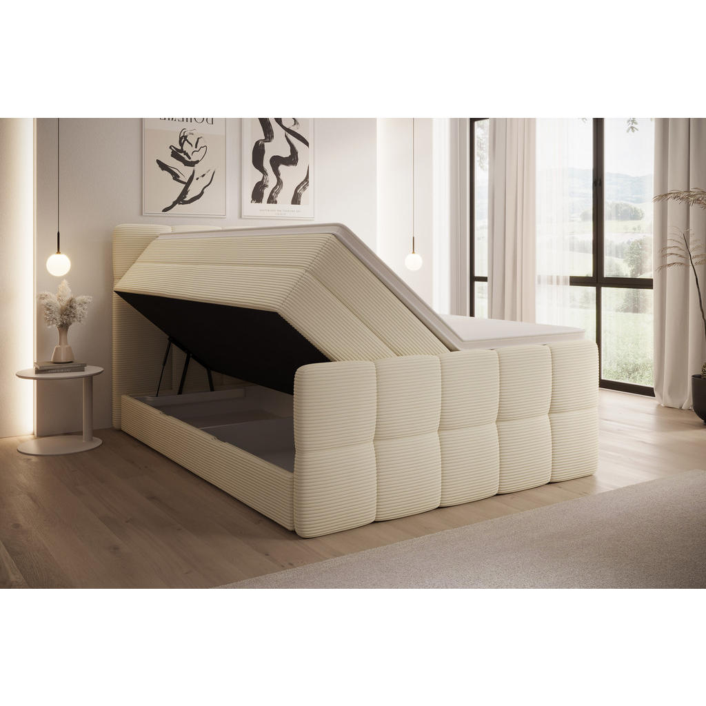 Thumbnail - wonello Boxspringbett, Beige, Textil, H3, Höhe ca. 18 cm, 160x200 cm, Schlafzimmer, Betten, Boxspringbetten