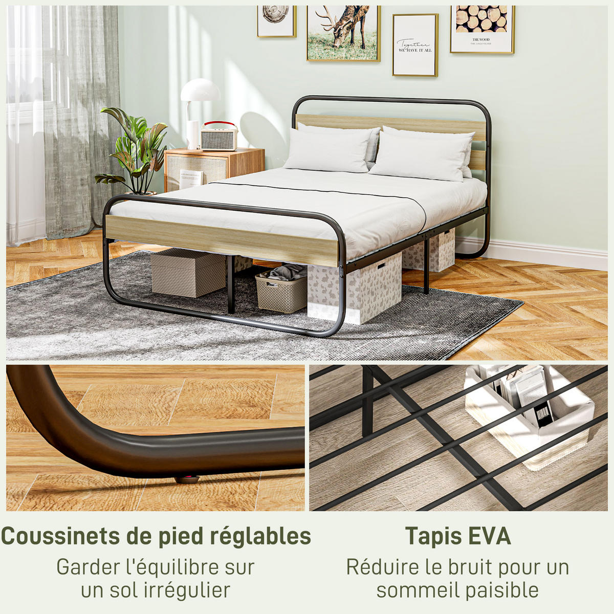 BETT 140x190 cm DE-14574 mit Kopfteil & Lattenrost Holzoptik - Eichefarben, Metall (140/190cm) - ComfortXL