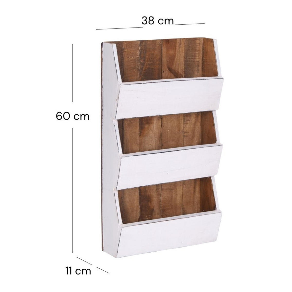 ZEITUNGS-WANDREGAL NEWS 60 Mahagoni Massivholz, 3 Fächer 06 weiß-landhaus - Weiß, Holz (38/60/11cm) - DESIGN DELIGHTS