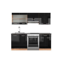 KÜCHENZEILE R-Line Schwarz Hochglanz/Goldkraft Eiche 200 cm AP Anthrazit - Honigeiche/Schwarz Hochglanz, Holzwerkstoff (200/81.6/60cm) - Vicco