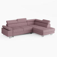 ECKSOFA CAROLINE Rechts Rosa Cord-Stoff L-Form Couch mit Schlaffunktion & Bettkasten - Chromfarben/Pink, Textil (190/253cm)