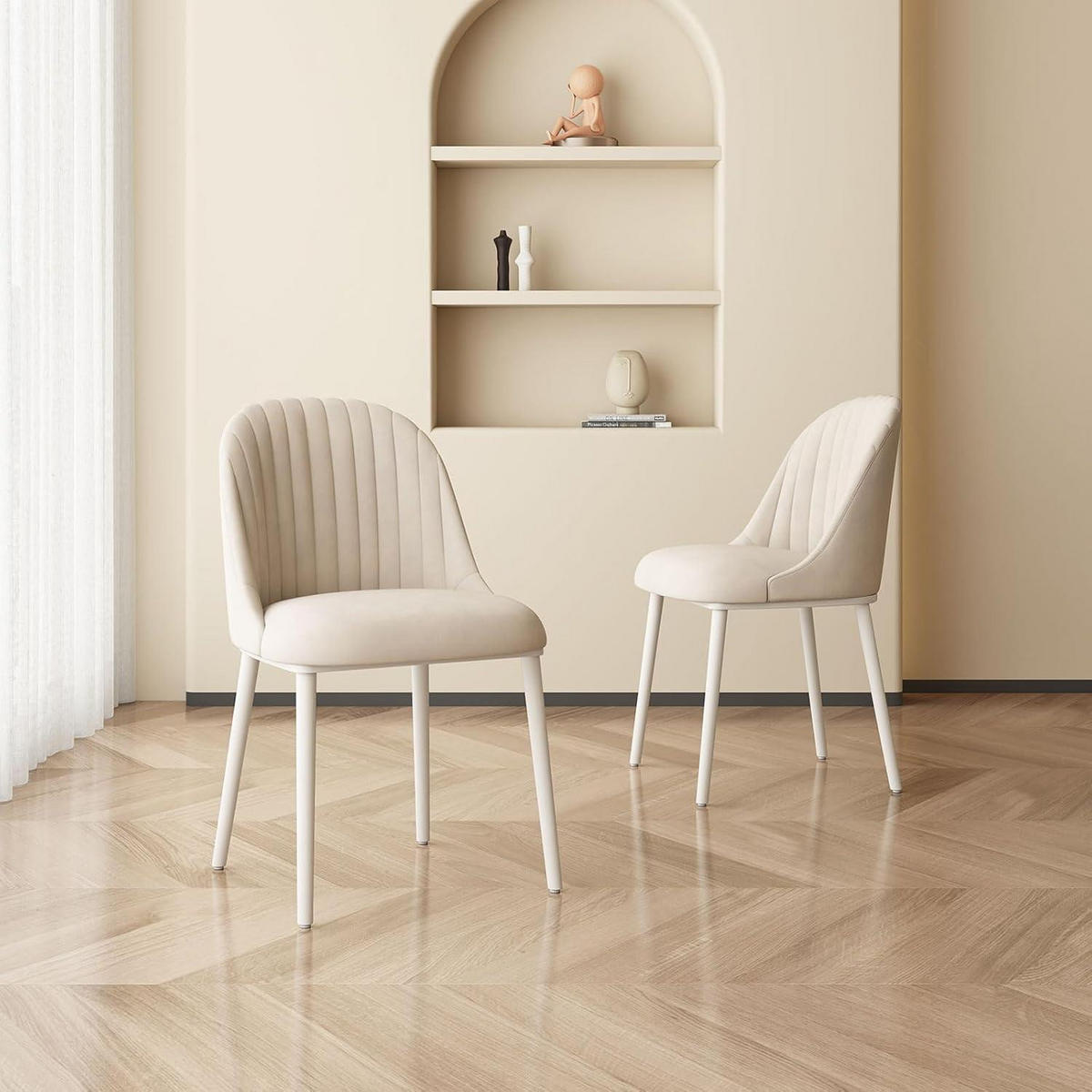 ESSZIMMERSTUHL 4-teiliges Set Samt Creme - Creme, Textil (50.5/86/56cm)